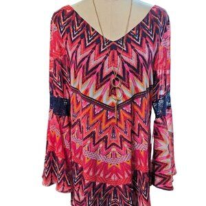 (768) Rock 47 Vibrant Multicolor Zigzag Print Tunic Top